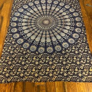 Marubhumi Indian Blue/Cream Mandala Bohemian Wall Hanging Tapestry. 79”Lx 53H”.